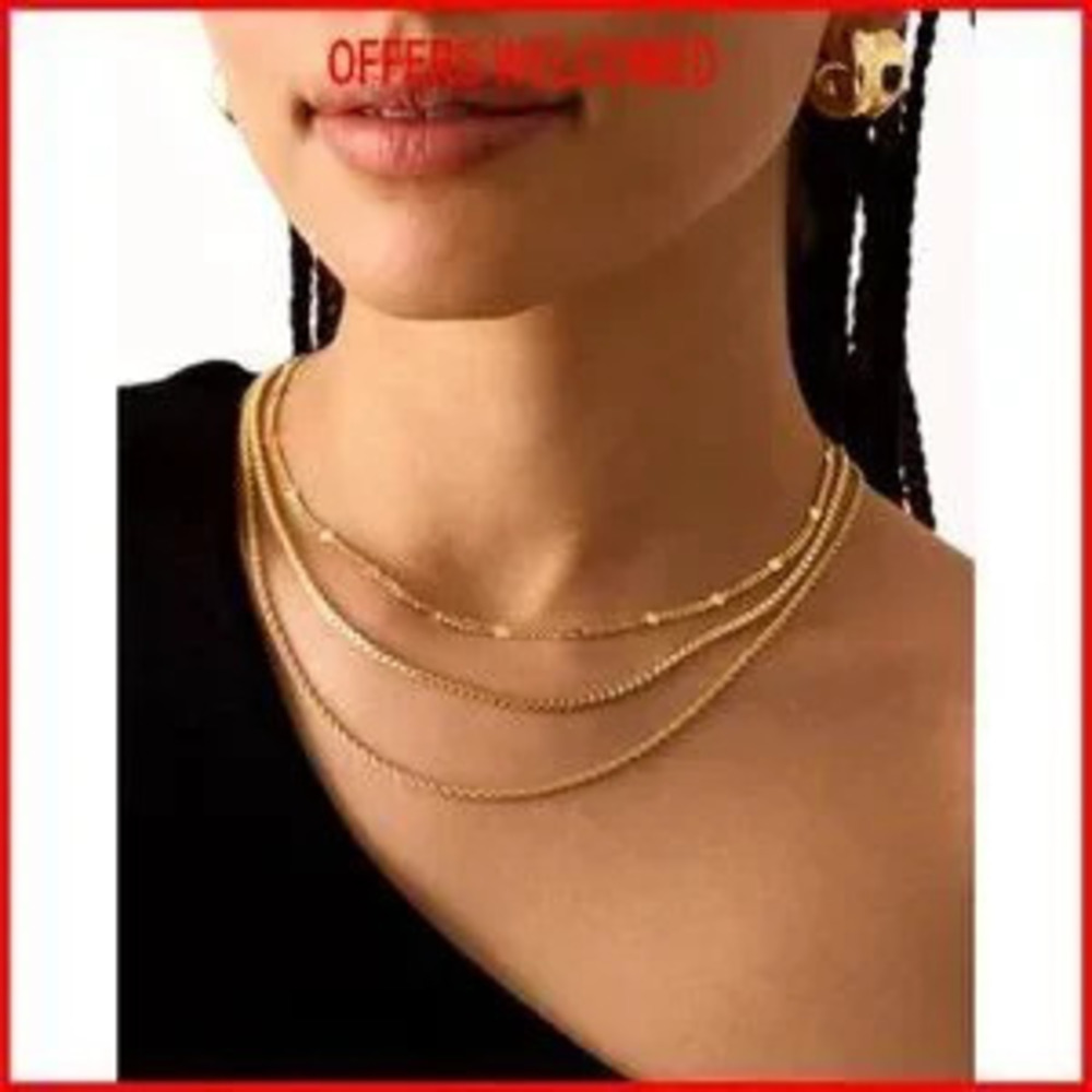 14K Gold Plated Dainty Layering Necklaces Snake Curb Paperclip Chains - Picture 4 of 5